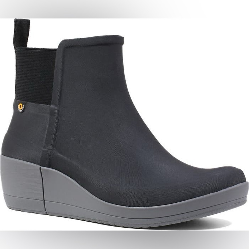 Bogs Vista Waterproof Wedge Rain Boot, black/gray, women’s US 6